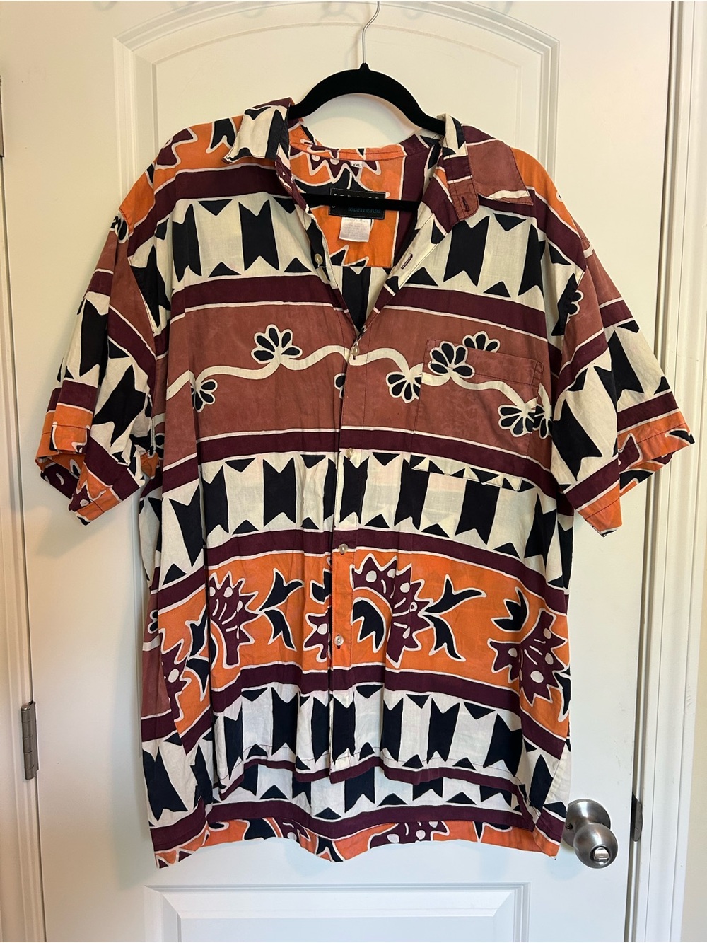 Vintage tribal pattern Casual Short-Sleeve Button-Down Shirt-100% cotton